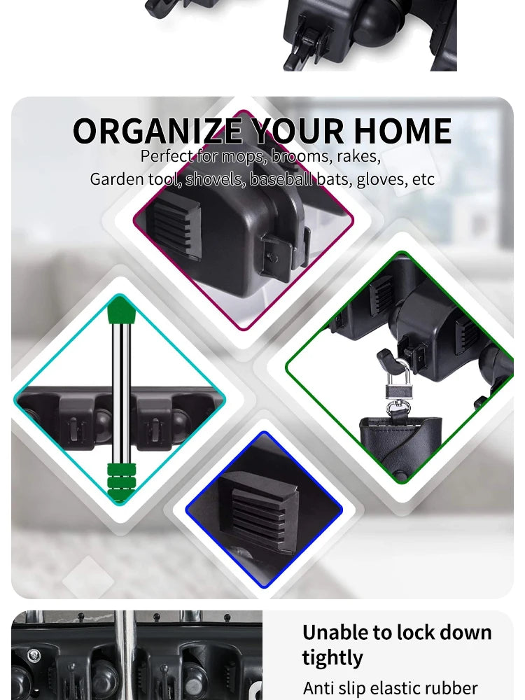 Multi-Functional Wall Mounted Mop Holder