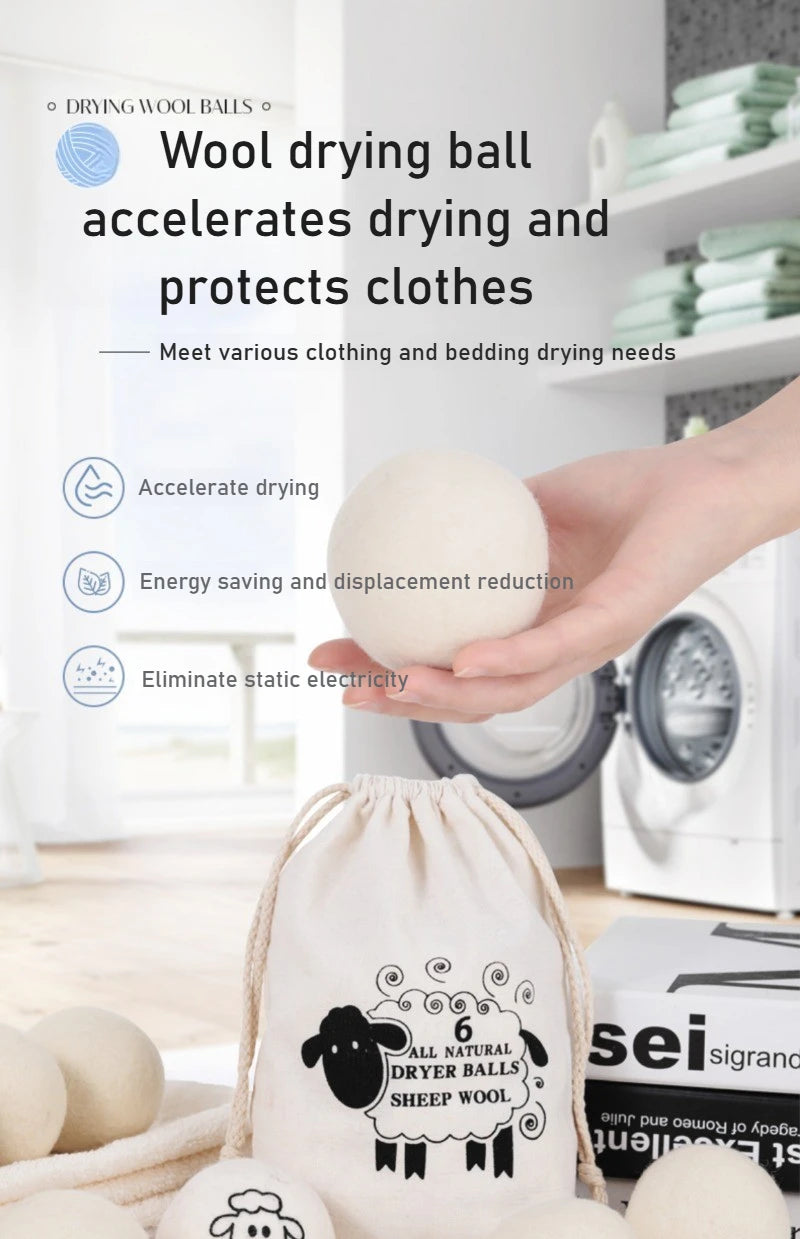 "1/6pcs Eco-Friendly Wool Dryer Balls - Natural Fabric Softener, Reduce Static & Shorten Drying Time- Chemical-Free"