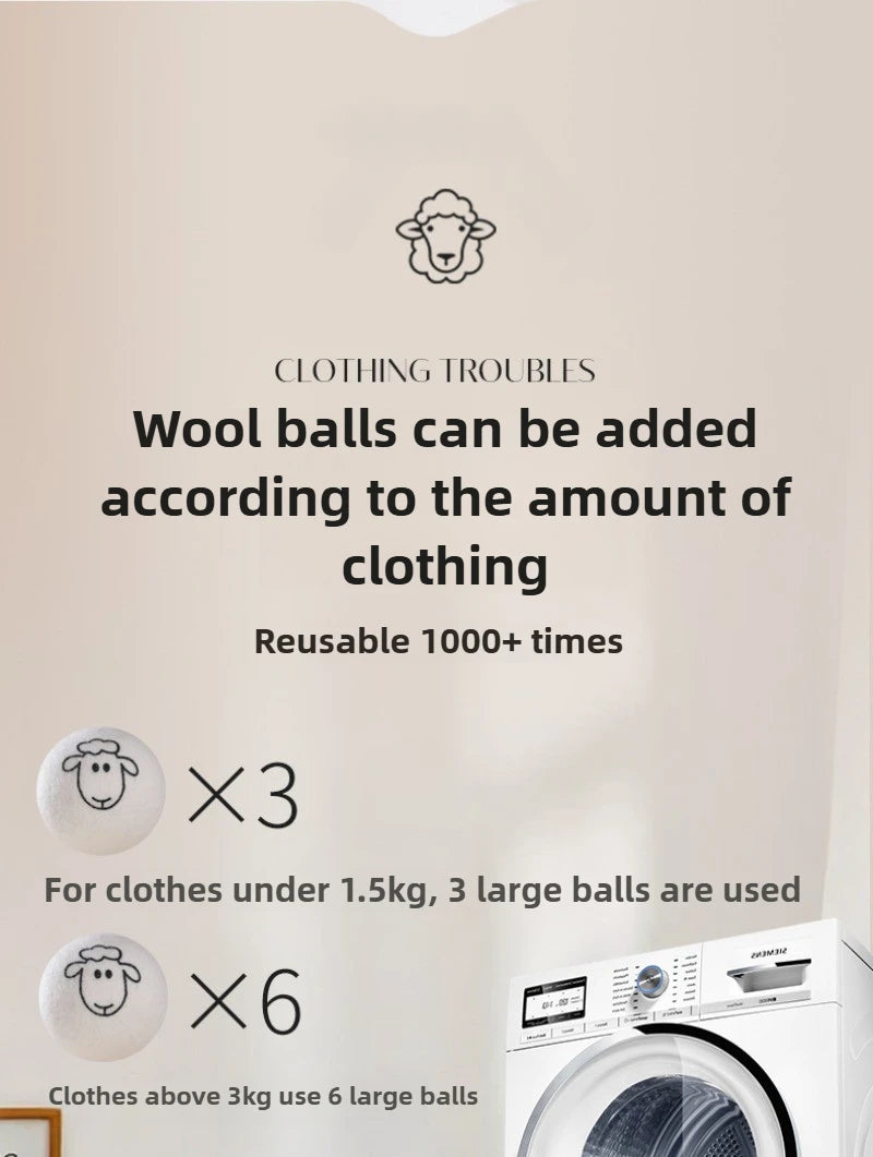 "1/6pcs Eco-Friendly Wool Dryer Balls - Natural Fabric Softener, Reduce Static & Shorten Drying Time- Chemical-Free"