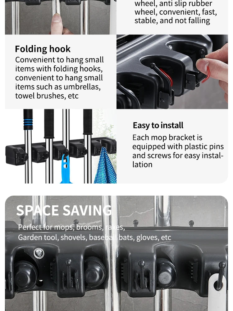 Multi-Functional Wall Mounted Mop Holder