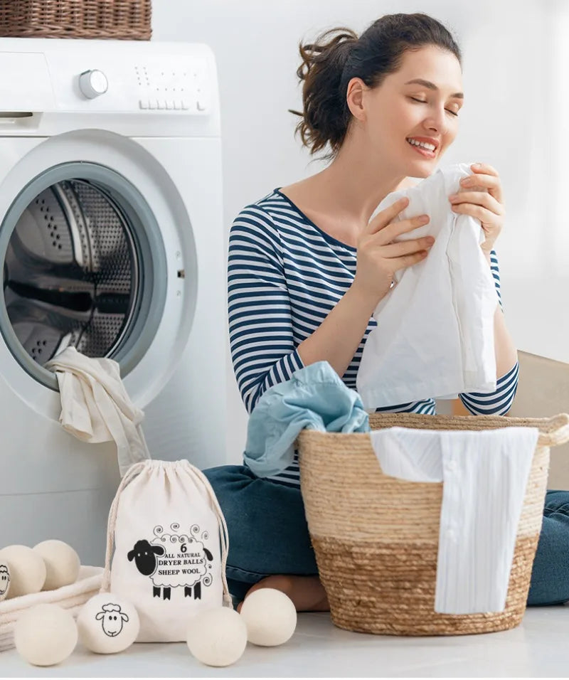 "1/6pcs Eco-Friendly Wool Dryer Balls - Natural Fabric Softener, Reduce Static & Shorten Drying Time- Chemical-Free"