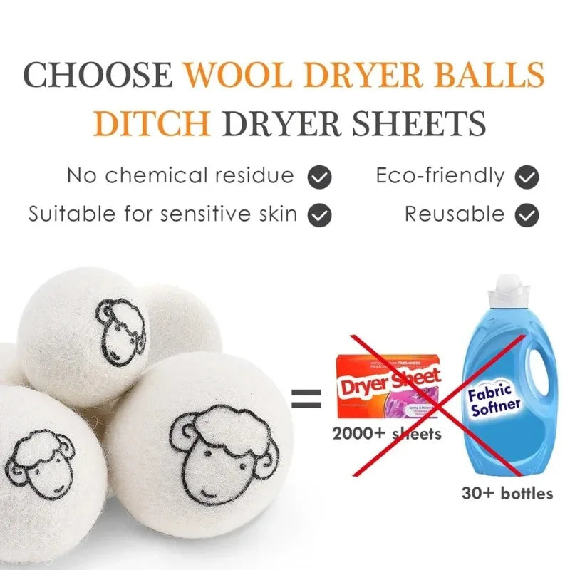 "1/6pcs Eco-Friendly Wool Dryer Balls - Natural Fabric Softener, Reduce Static & Shorten Drying Time- Chemical-Free"