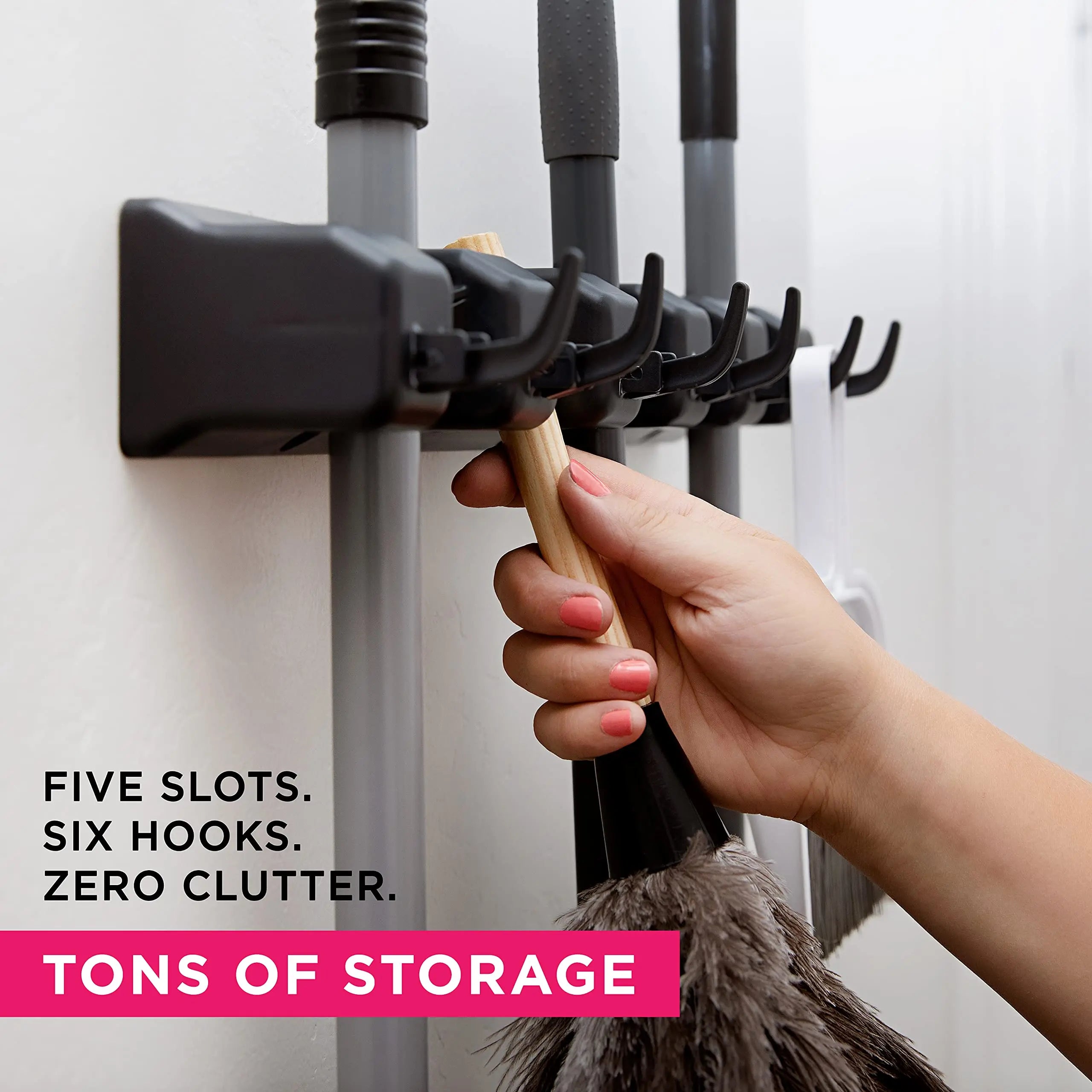 Wall Mounted Mop Holder 3/4/5 Position Multi-Functional Broom Hanger Shelf