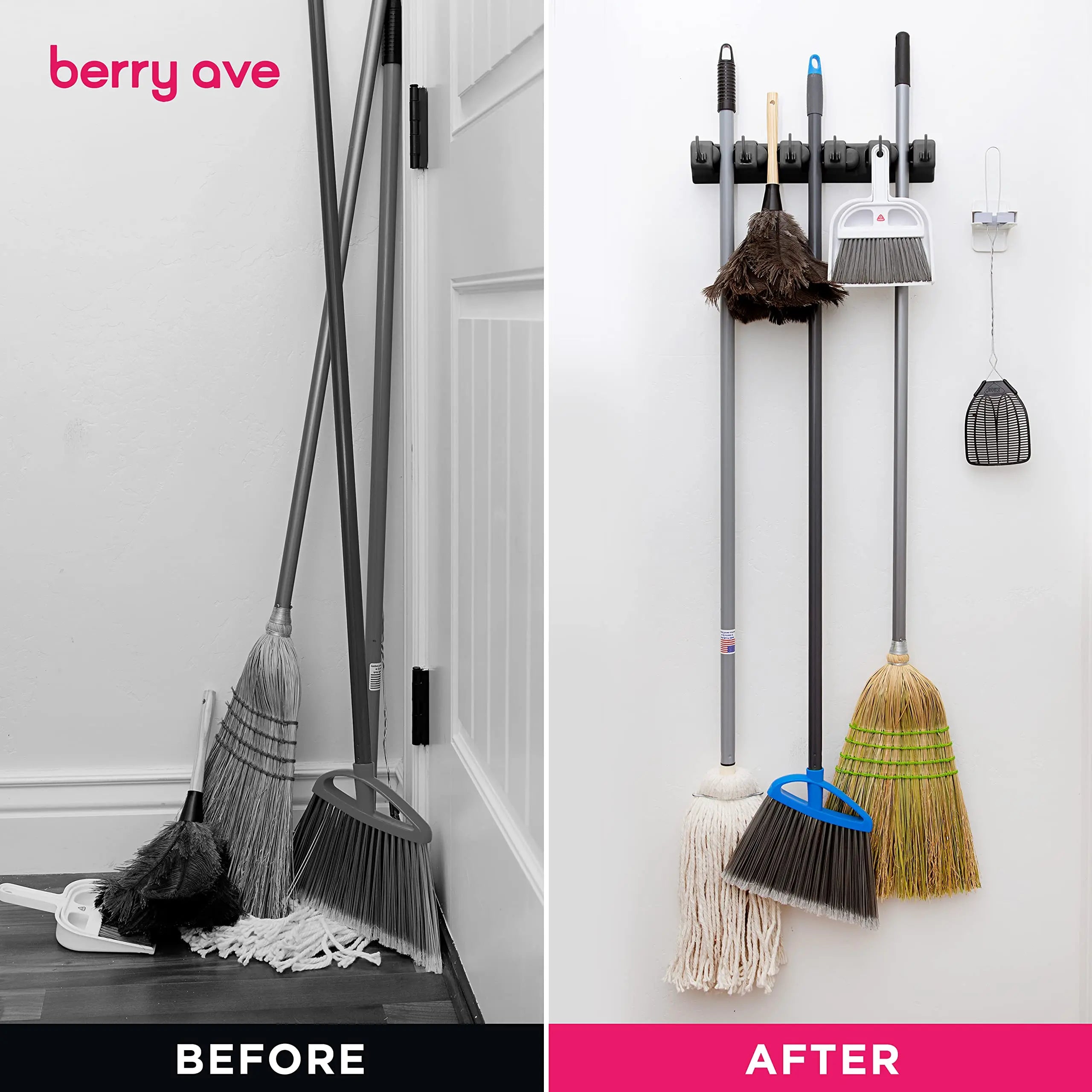 Wall Mounted Mop Holder 3/4/5 Position Multi-Functional Broom Hanger Shelf