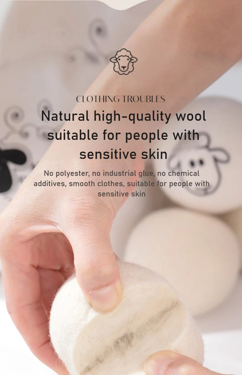 "1/6pcs Eco-Friendly Wool Dryer Balls - Natural Fabric Softener, Reduce Static & Shorten Drying Time- Chemical-Free"