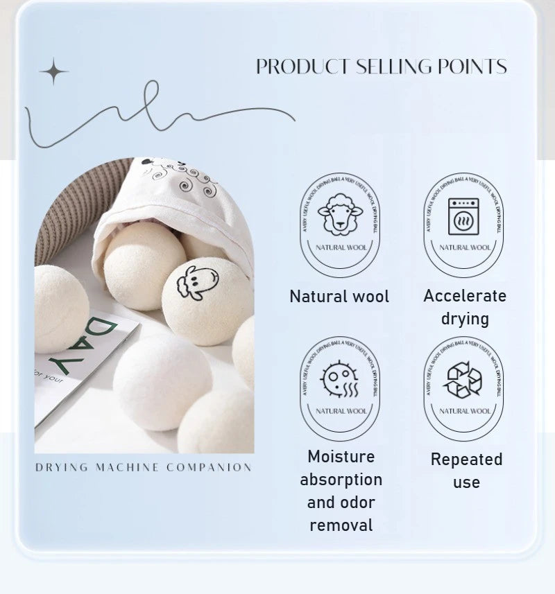 "1/6pcs Eco-Friendly Wool Dryer Balls - Natural Fabric Softener, Reduce Static & Shorten Drying Time- Chemical-Free"